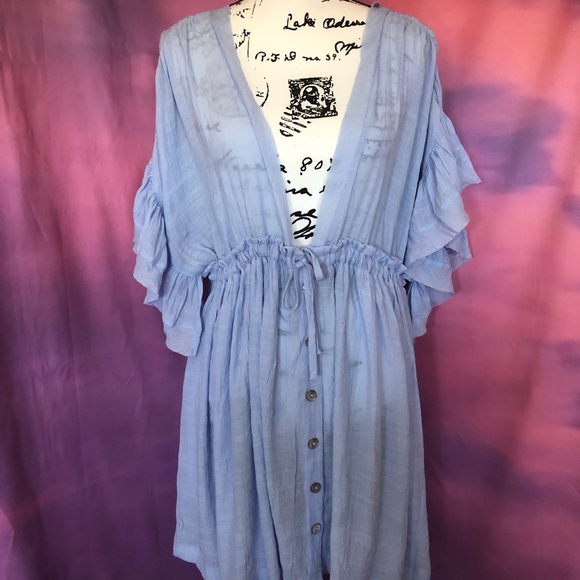 Dress bohemian butterfly sleeve pastel blue bikini cover up - Picture 8 of 12